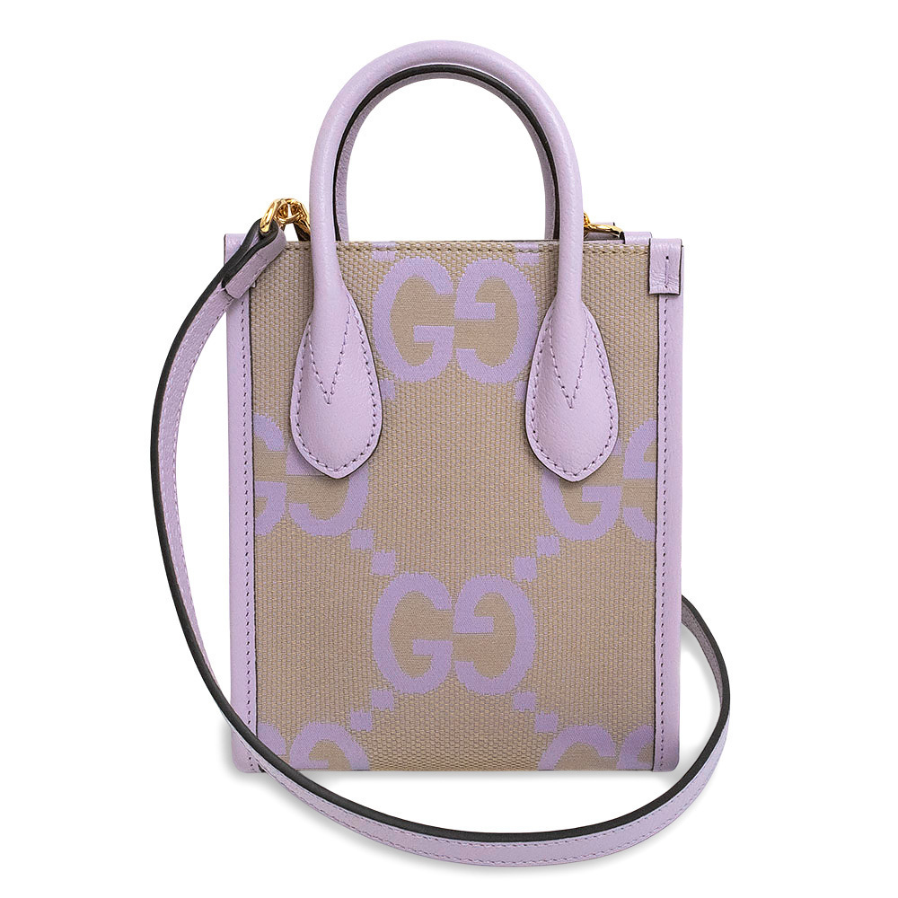 Gucci Tote Shoulder Handbag Jumbo GG Canvas Leather Purple
